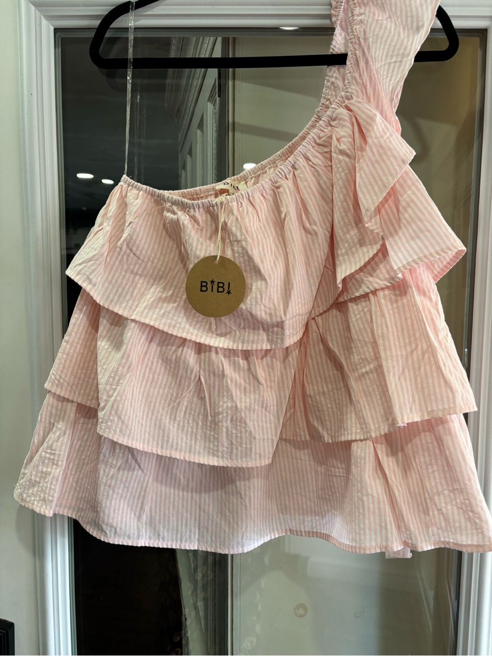 BiBi Light Pink Striped Ruffle